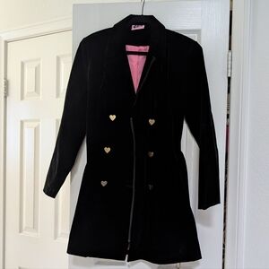 Gem By Lazy Oaf Black Velvet Coat with Heart Buttons